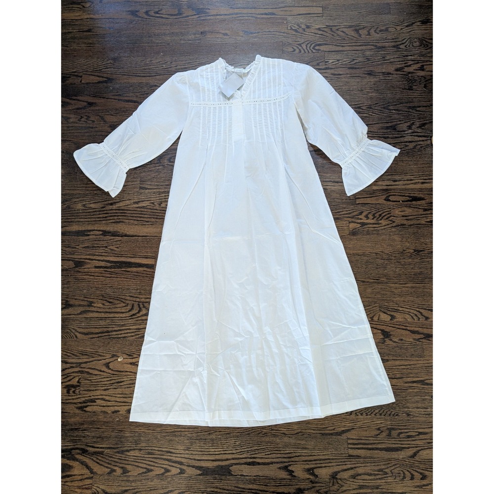 NEW Women's Alexander Del Rossa Cottagecore Nightgown White Cotton Size L Large